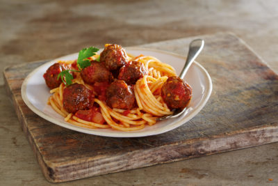 Vegan spaghetti and vegan meatballs