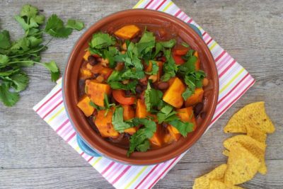 Sweet potato black bean chickpea chilli