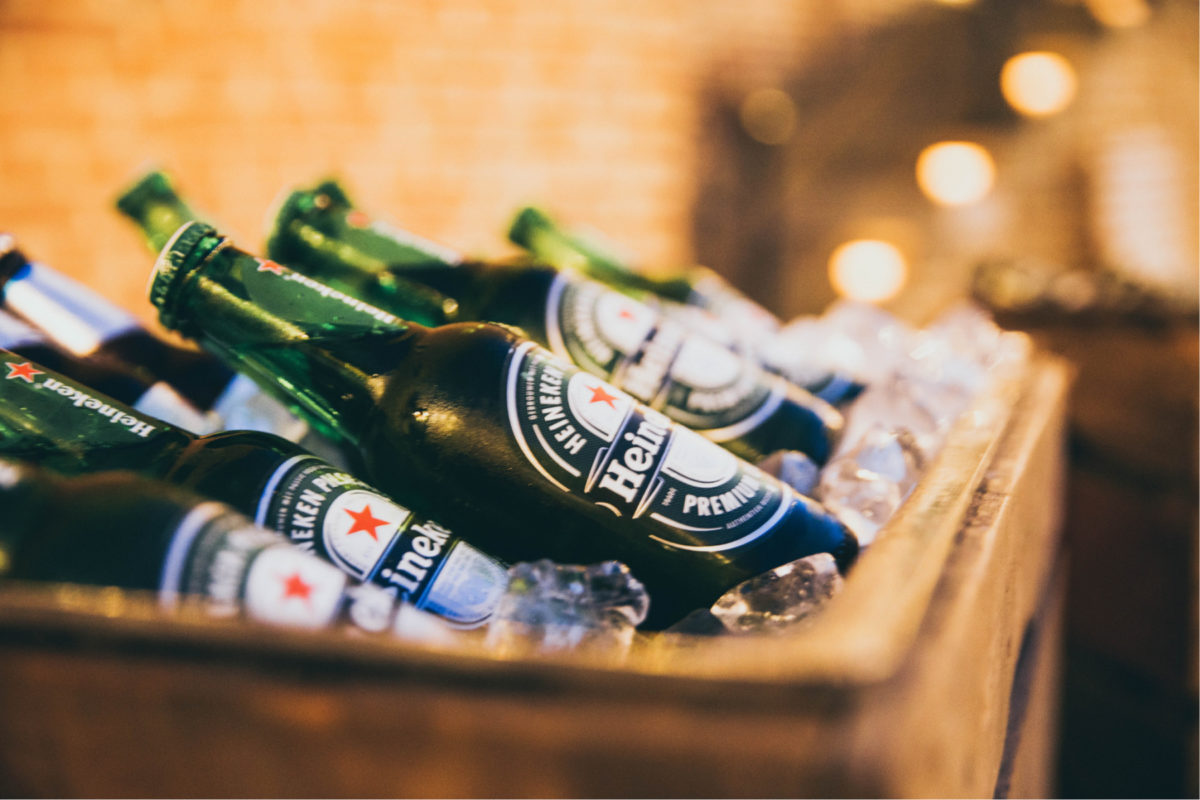 A crate of Heineken beers 