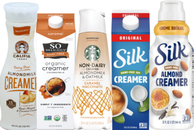 Image shows: variety of best vegan coffee creamer