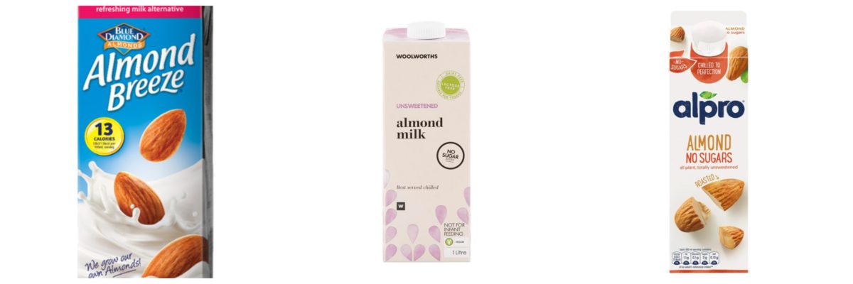 Collage of different almond milks